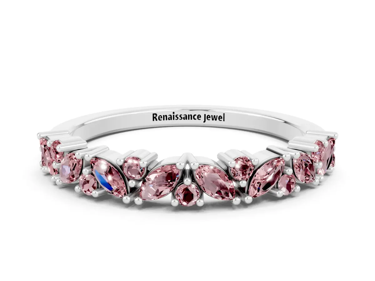 Marquise and Round Morganite Vine Eternity Band with Prong Setting Silver