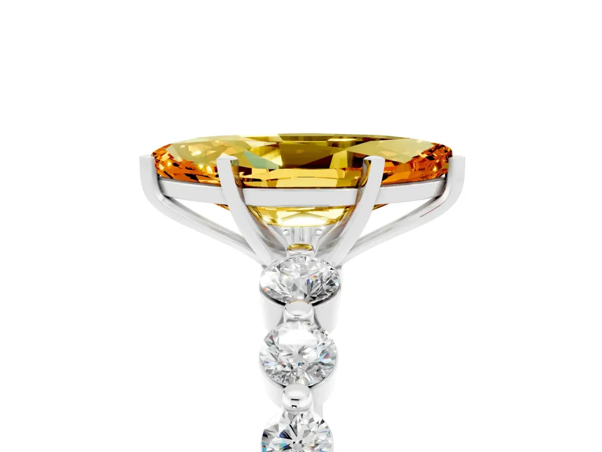 Marquise Cut Solitaire Citrine Ring with Pave Band and Four-Prong Setting Silver