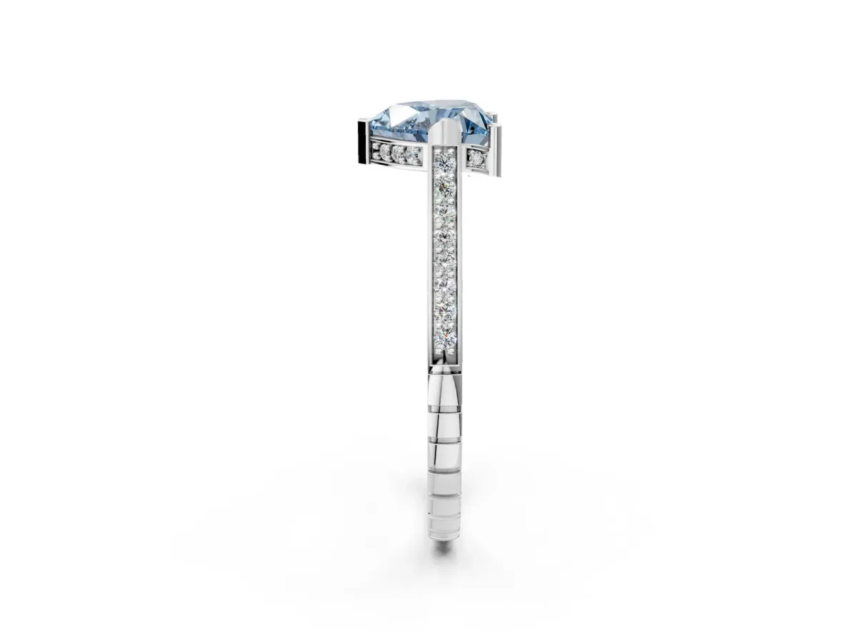 Fancy Blue Heart Cut Solitaire Diamond Ring with Channel Set Band and Bezel Prong Setting Platinum