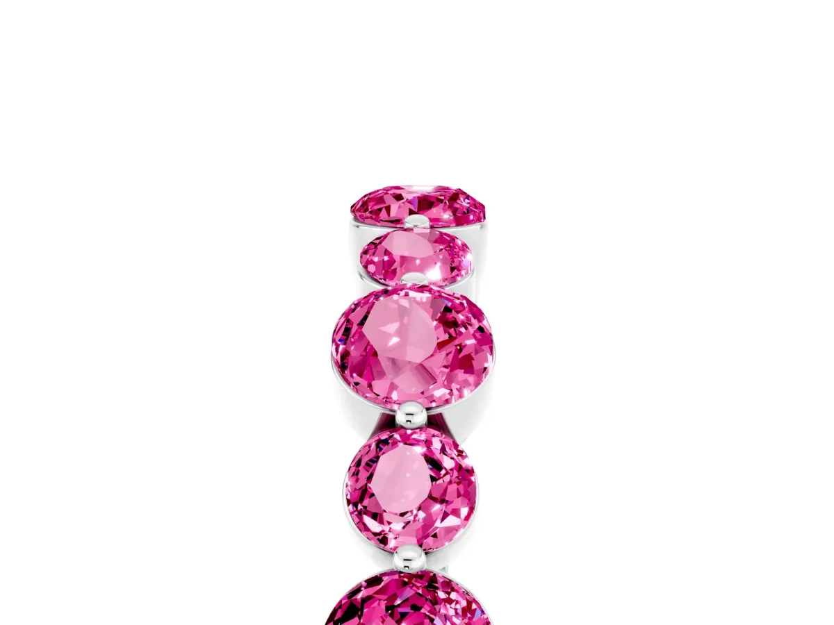 Round Pink Sapphire Scalloped Prong Set Eternity Band Silver