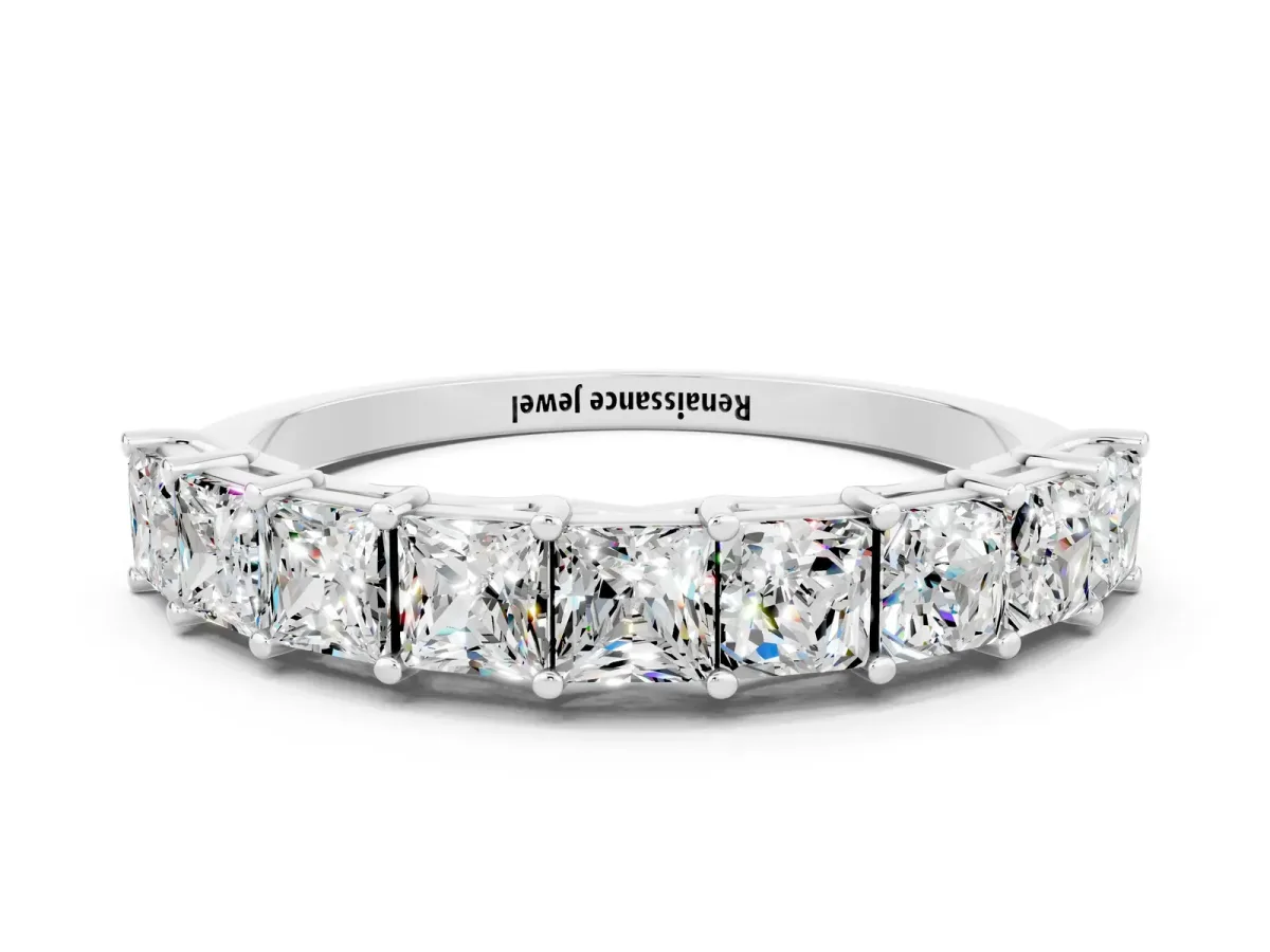 Princess Cut Moissanite Channel-Set Eternity Band with Prong Setting Silver