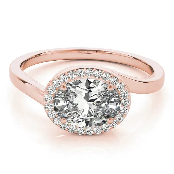 Oval Cut Diamond Bezel Halo Ring with Plain Band Rose gold