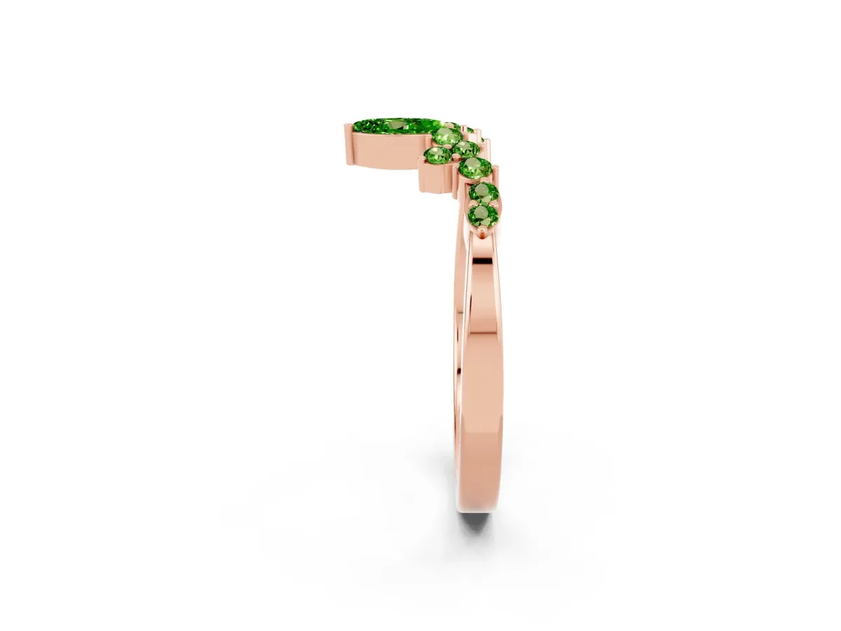 Marquise and Round Peridot Chevron Band with Prong Setting Rose gold