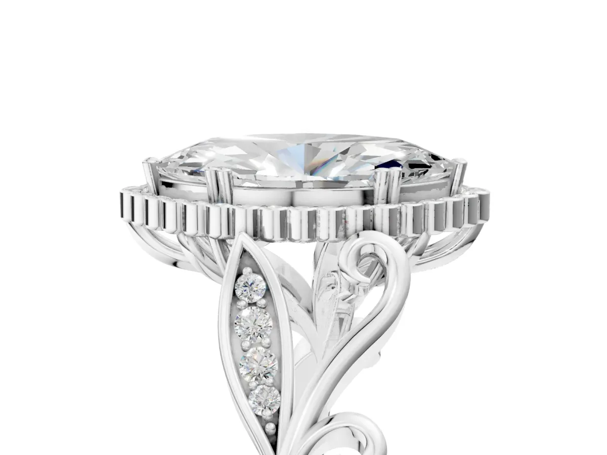 Marquise Cut Diamond Halo Ring with Vintage Split Shank and Four-Prong Setting Platinum