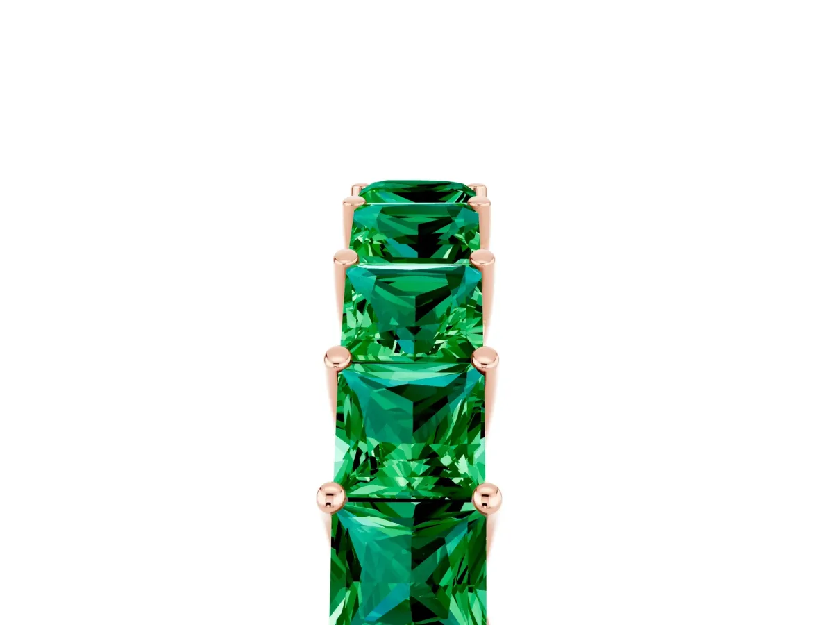 Princess Cut Emerald Channel-Set Eternity Band with Prong Setting Rose gold