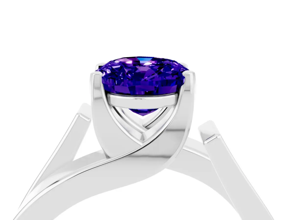 Modern Tension Set Oval Cut Tanzanite Solitaire Wide Band Ring Silver