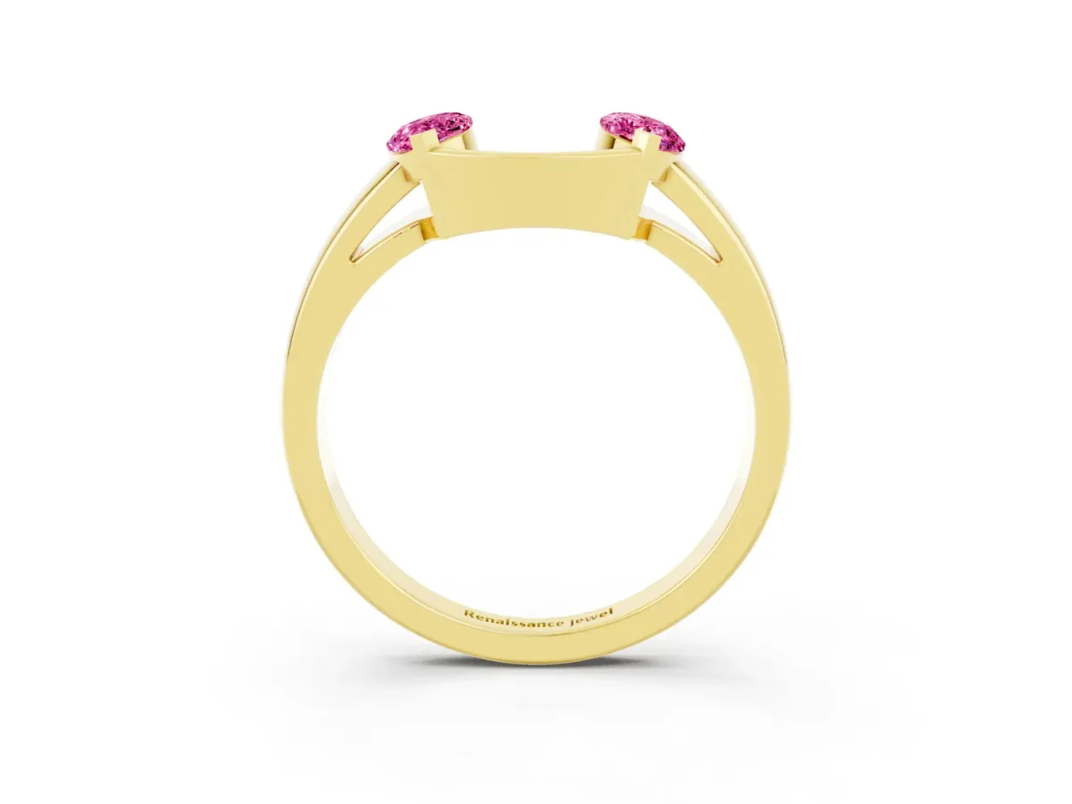 Marquise Pink Sapphire Open Band Ring with Tension Setting Yellow gold