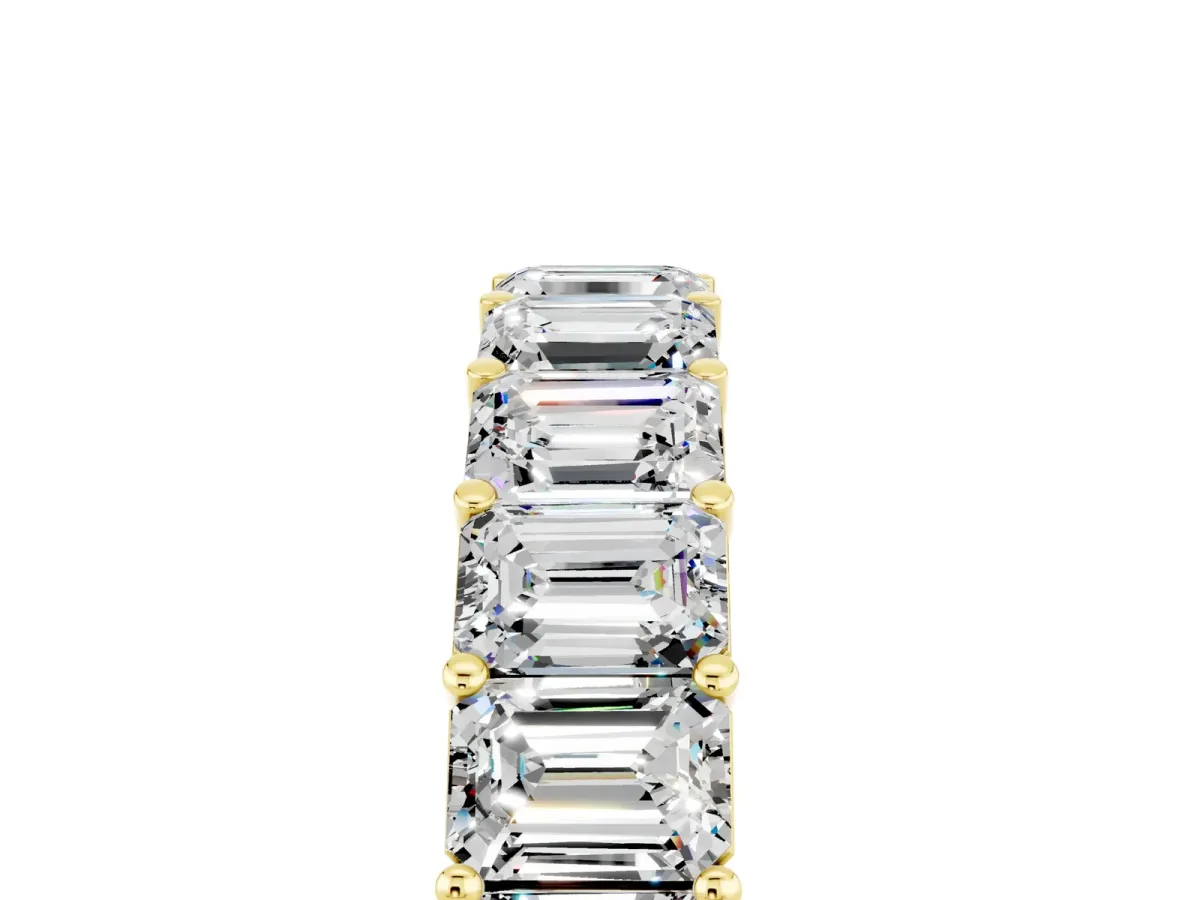 Emerald Cut Moissanite Eternity Band with Shared Prong Setting Yellow gold