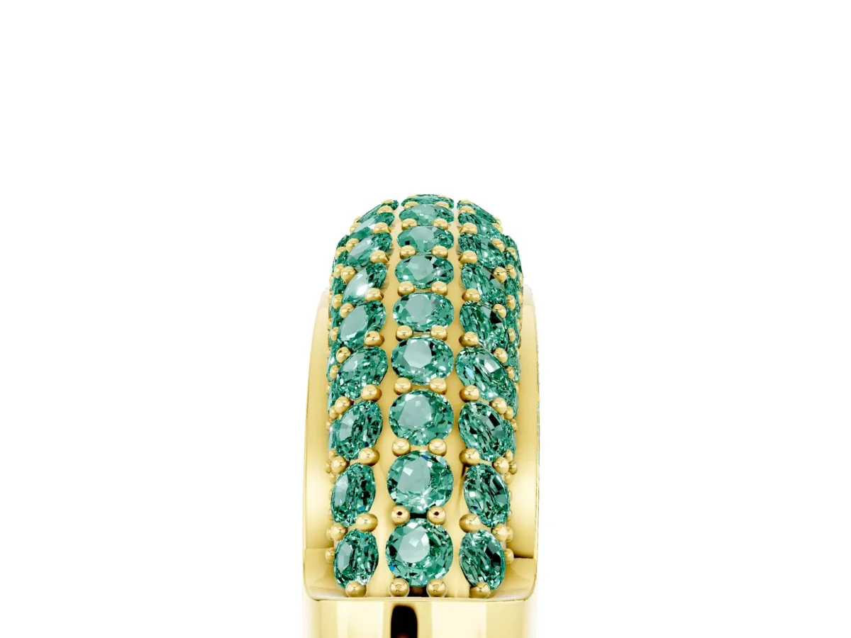 Three-Row Pavé Round Green Sapphire Dome Band Yellow gold