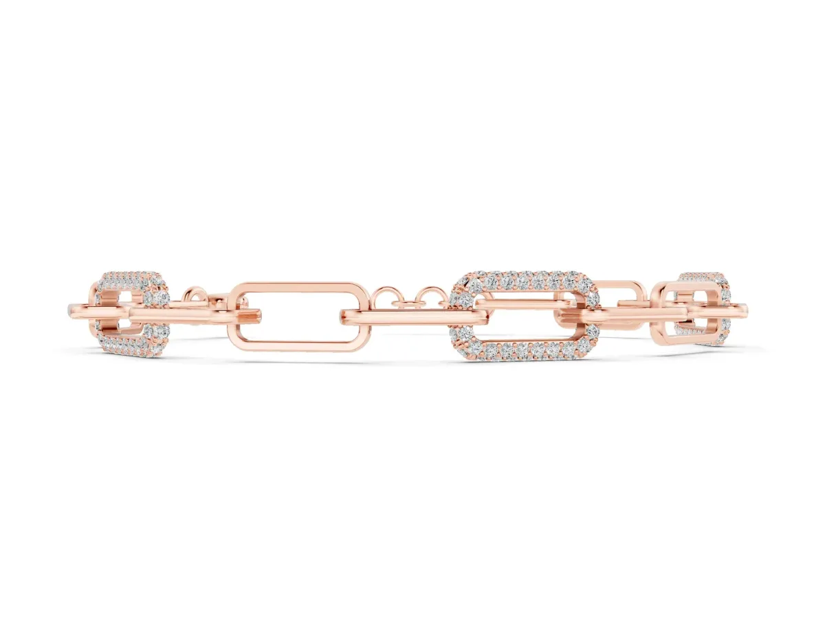 Pavé Round Diamond Link Bracelet with Four-Prong Setting Rose gold