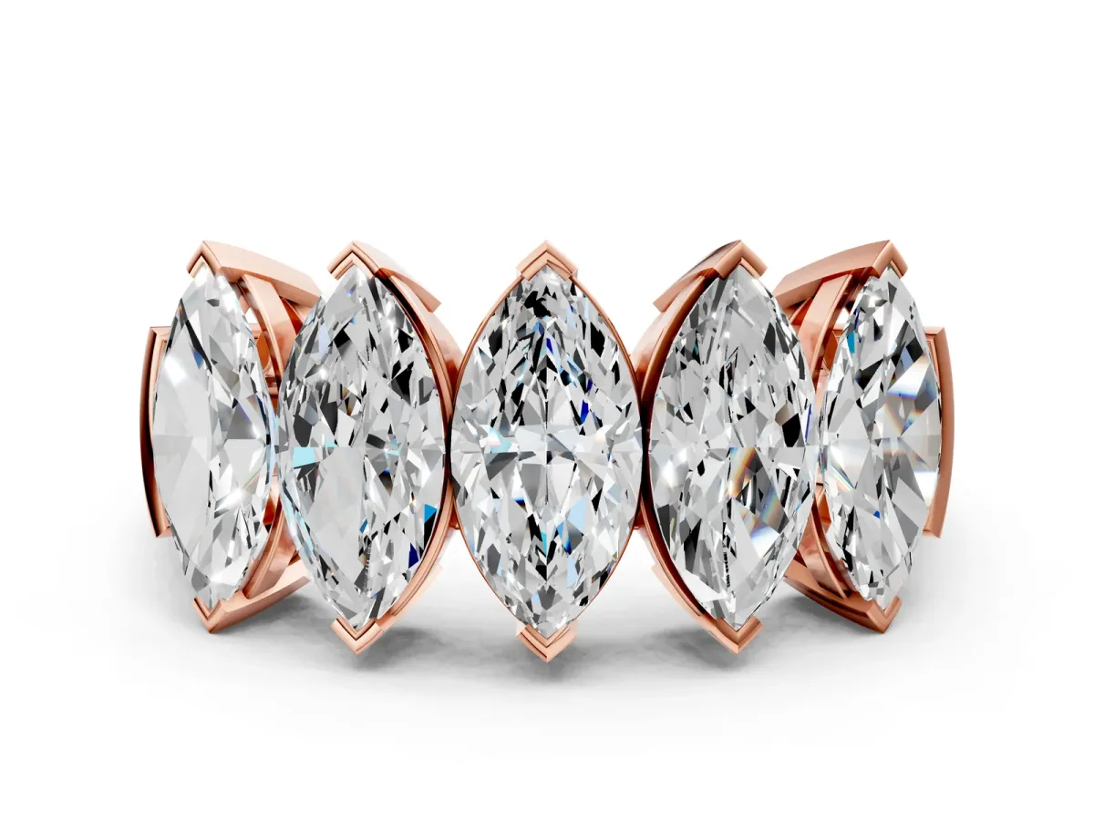 Five Stone Marquise Diamond Prong Set White Gold Band Rose gold