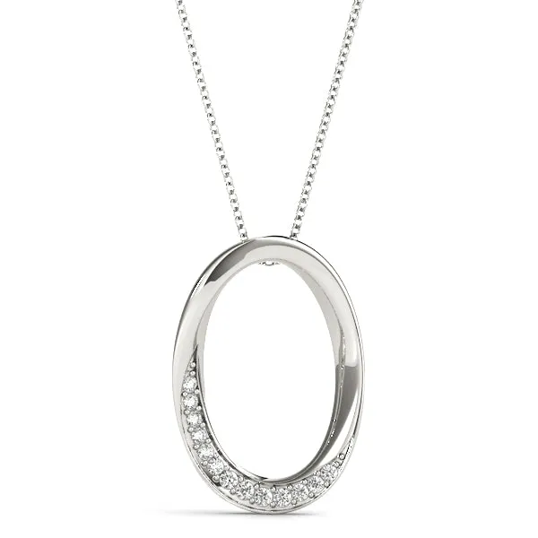 Pavé Oval Twist Pendant with Round Diamonds and Prong Setting Silver