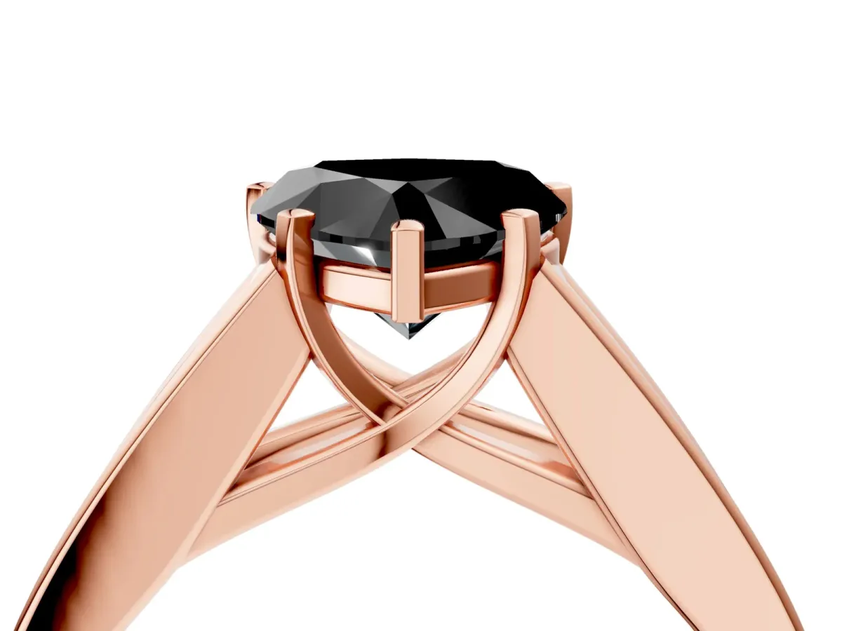 Fancy Black Heart Cut Cut Channel Set Solitaire Ring with Four-Prong Setting Rose gold