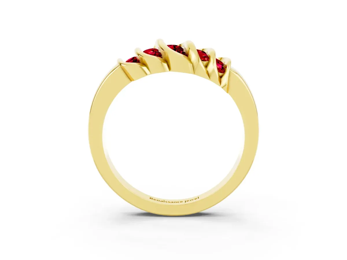 Round Ruby Multi-Row Crossover Band Yellow gold