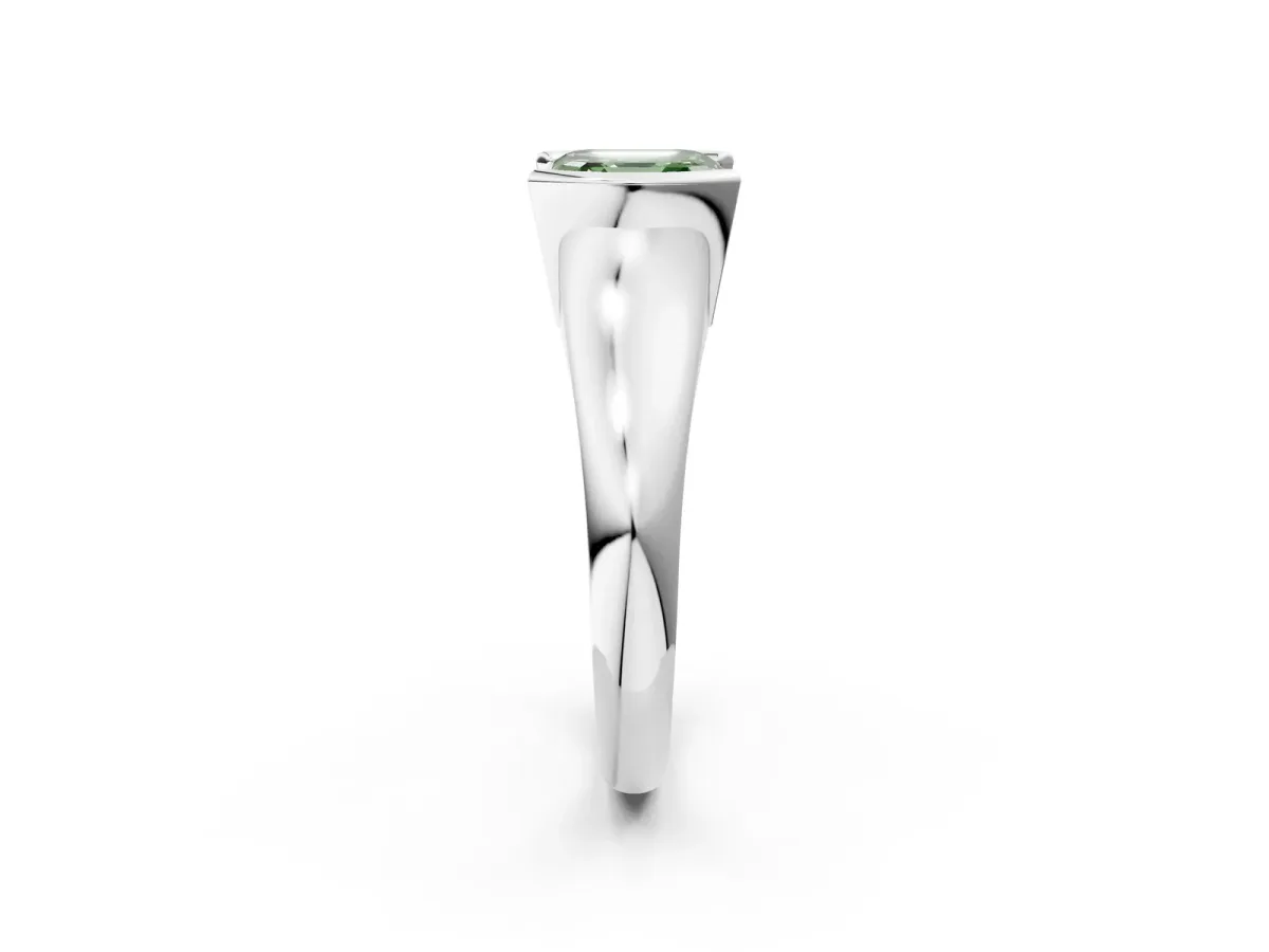 Fancy Green Asscher Cut Solitaire Tension Set Diamond Ring with Split Shank Band Platinum