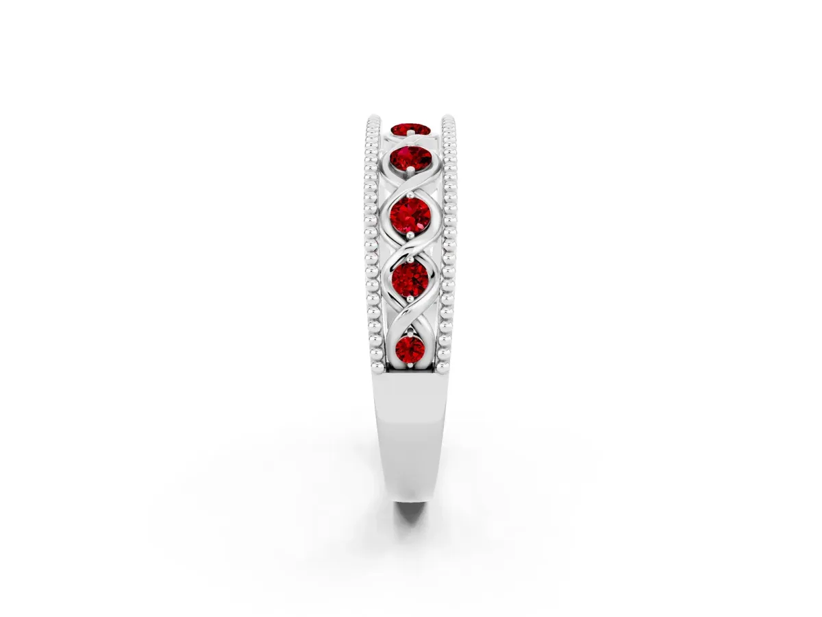 Round Ruby Twist Milgrain Band with Bezel Setting Silver