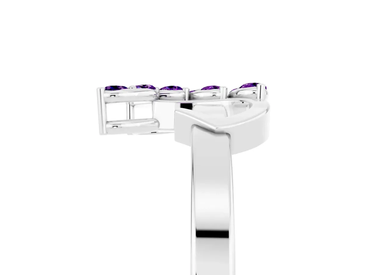 Marquise Amethyst Cluster Bypass Ring with Prong Setting Platinum