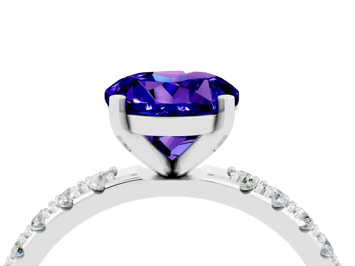 Round Cut Tanzanite Solitaire Pavé Band with Four-Prong Setting Platinum