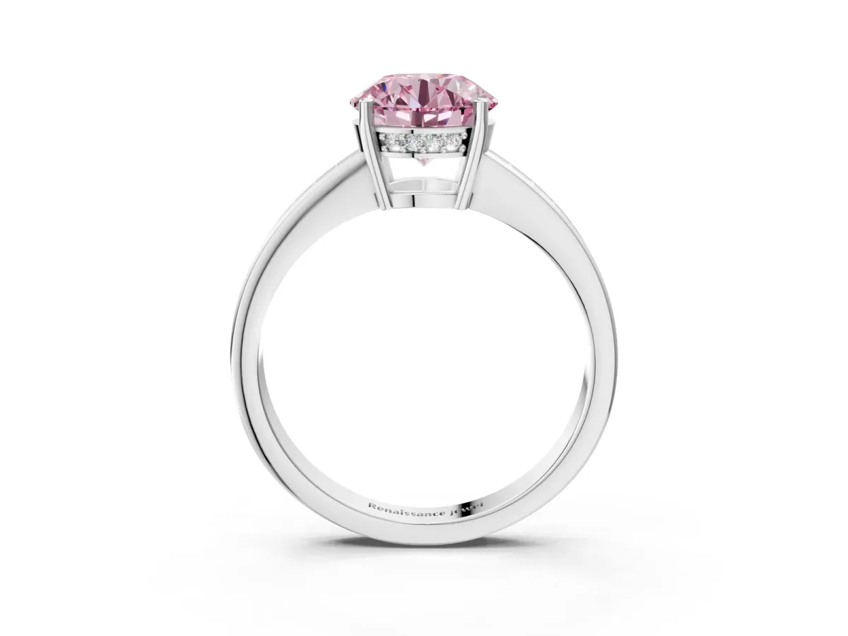 Fancy Pink Asscher Cut Solitaire Pavé Band Prong Setting Ring Platinum
