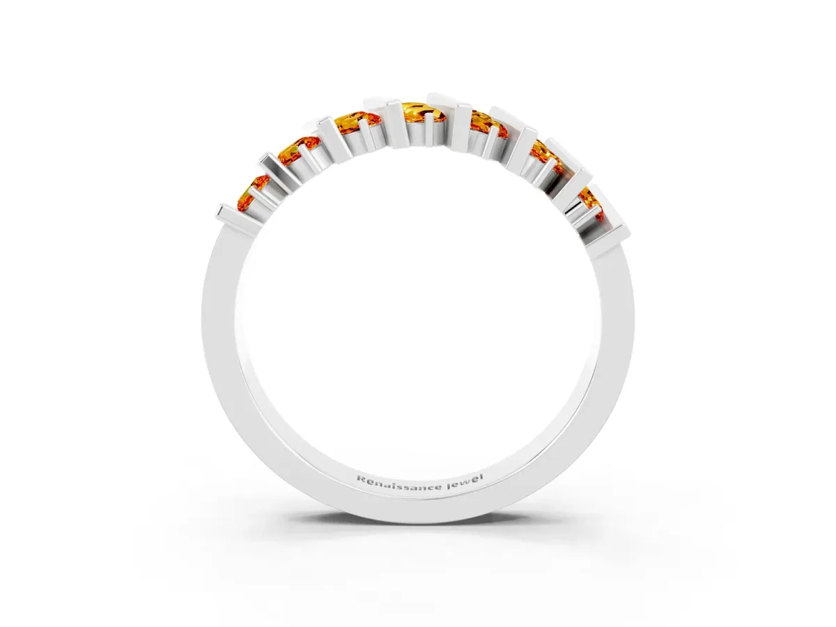 Channel Set Round Citrine Anniversary Band with Vertical Prongs Silver