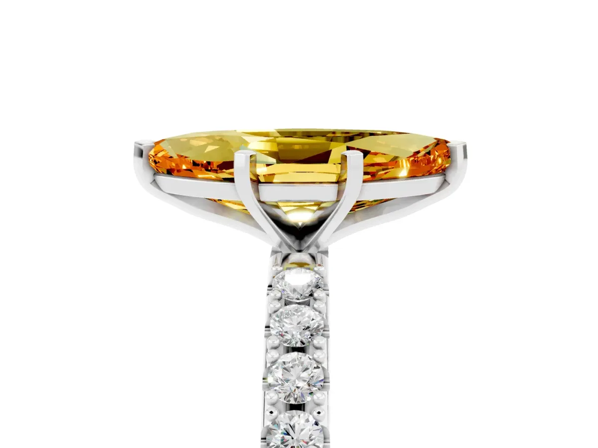 Marquise Cut Citrine Solitaire Pavé Band with Four-Prong Setting Platinum