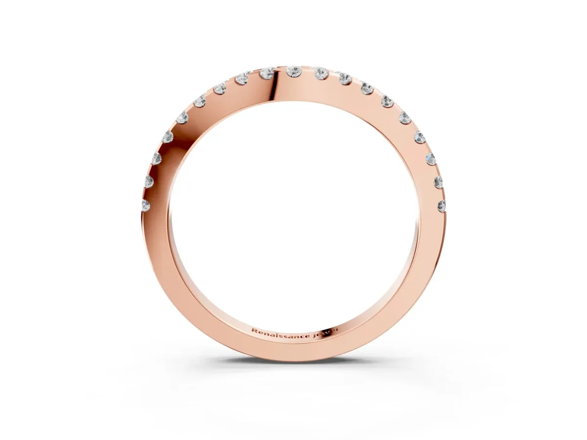 Pavé Round Diamond Curved Wedding Band Rose gold