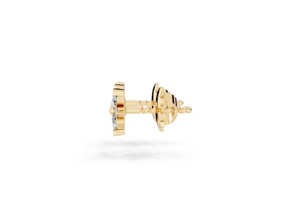 Marquise Diamond Petal Stud Earrings with Diamond Accents Yellow gold