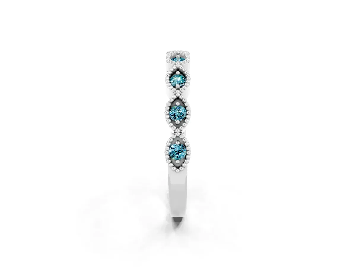 Milgrain Marquise Blue Topaz Half Eternity Band with Bezel Setting Silver