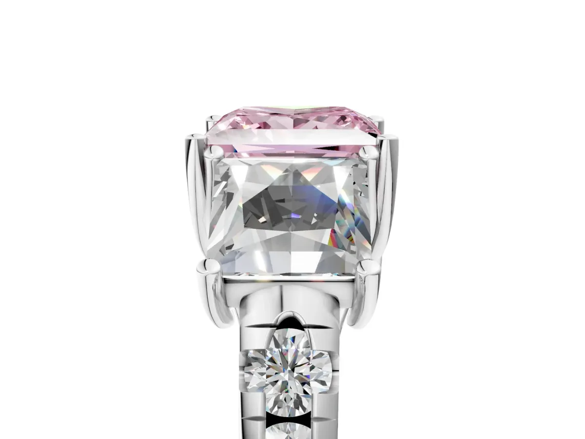 Fancy Pink Three-Stone Princess Cut Diamond Pavé Band with Prong Setting Platinum