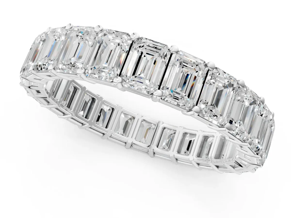 Emerald Cut Diamond Eternity Band with Shared Prong Setting White gold