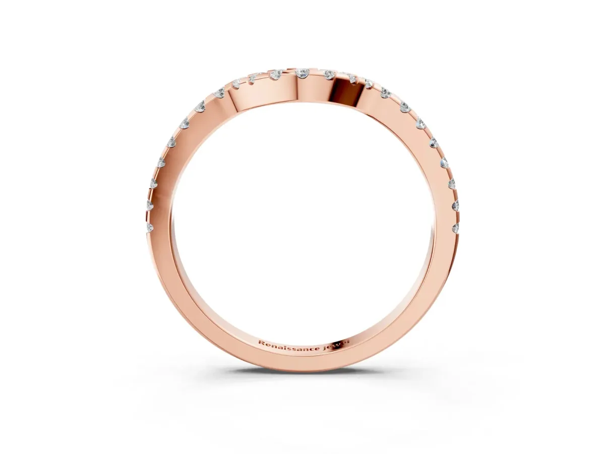 Pavé Round Diamond Curved Wedding Band with Shared Prong Setting Rose gold