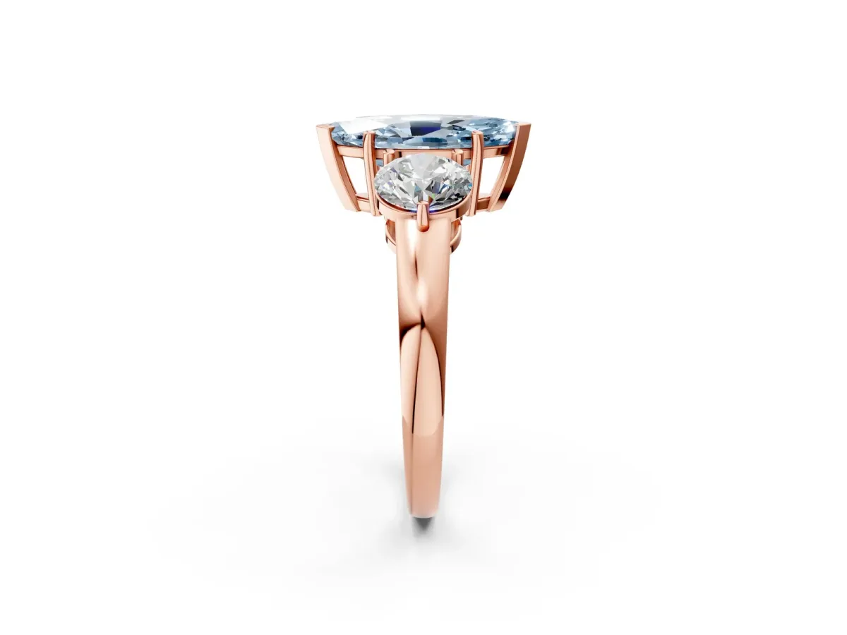 Fancy Blue Marquise Cut Diamond Three-Stone Ring with Prong Setting and Classic Band Rose gold