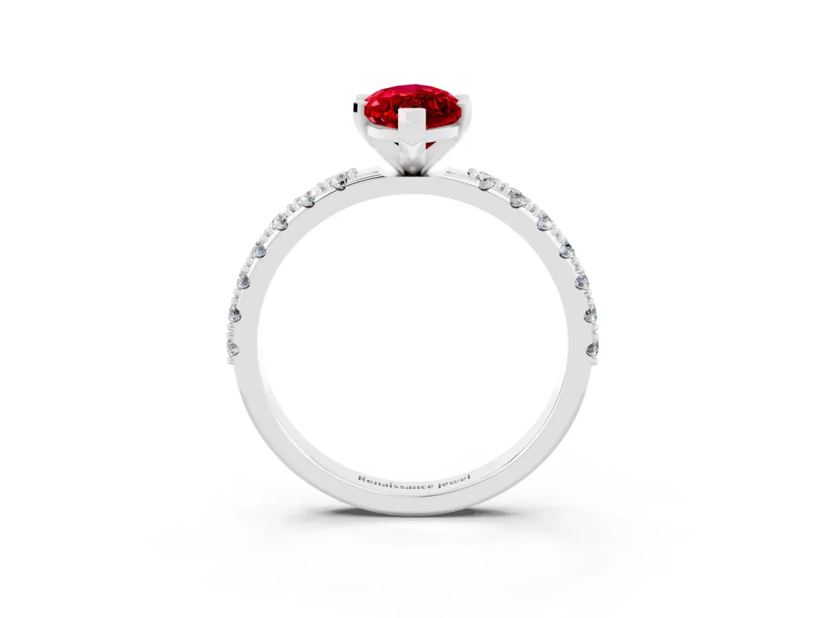 Marquise Cut Ruby Solitaire Pavé Band with Four-Prong Setting Silver