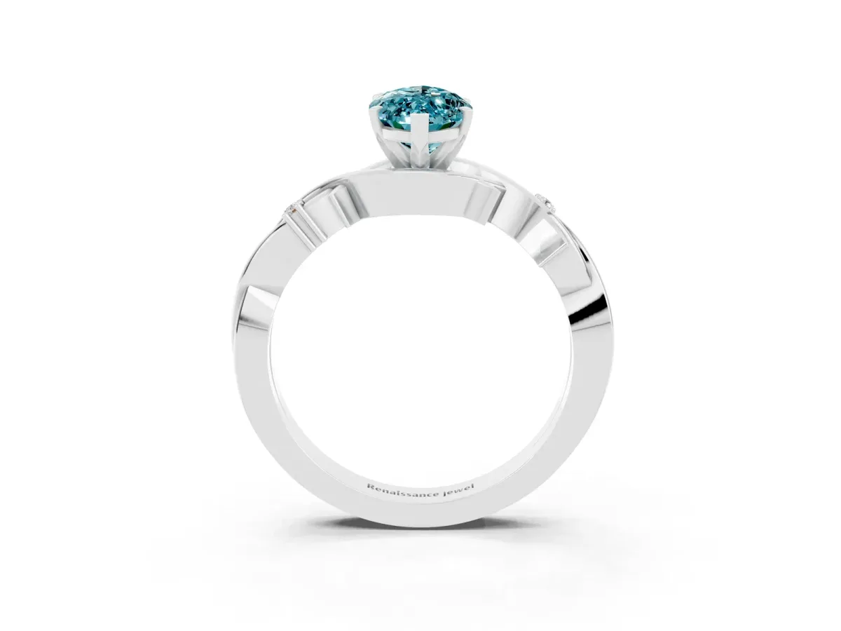 Marquise Cut Blue Topaz Solitaire Ring with Twisted Band and Prong Setting Silver