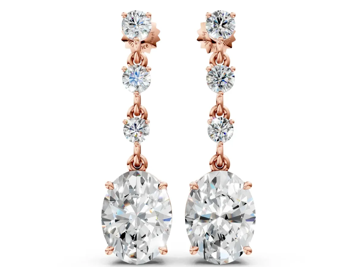 Round and Oval Diamond Drop Earrings Rose gold