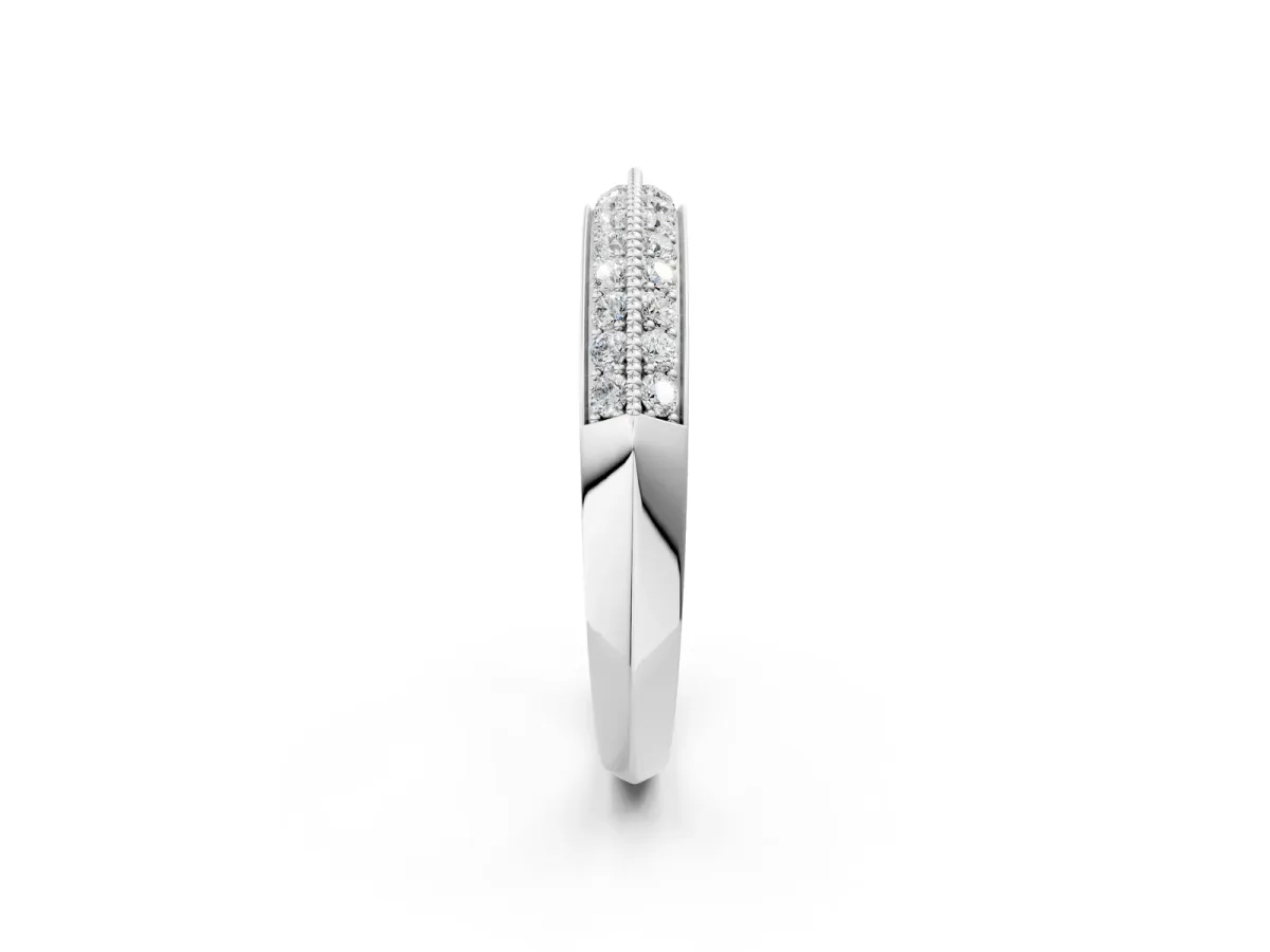 Double Row Pavé Round Diamond White Gold Band with Shared Prong Setting Silver