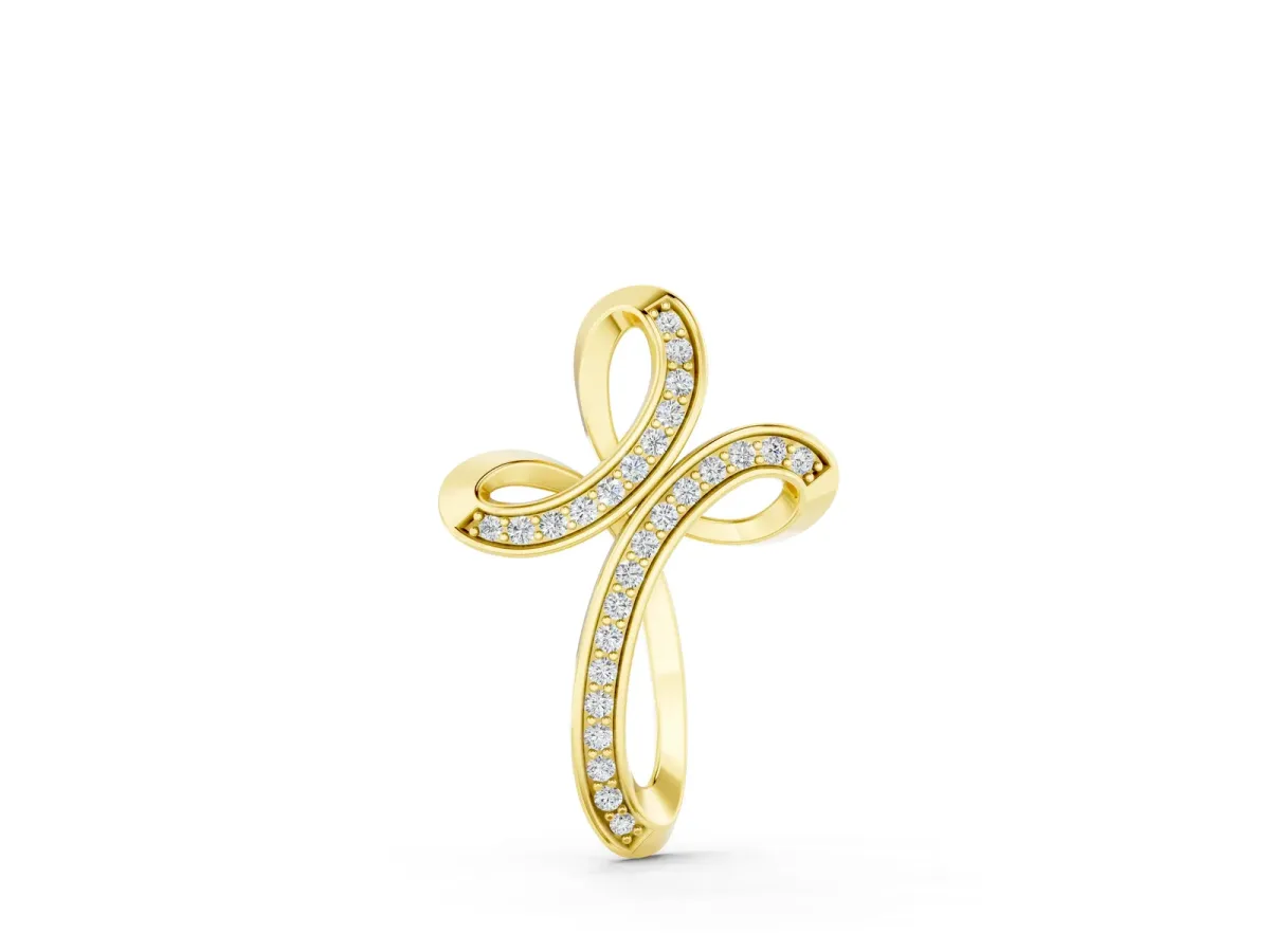Pavé Round Diamond Prong Cross Pendant Yellow gold