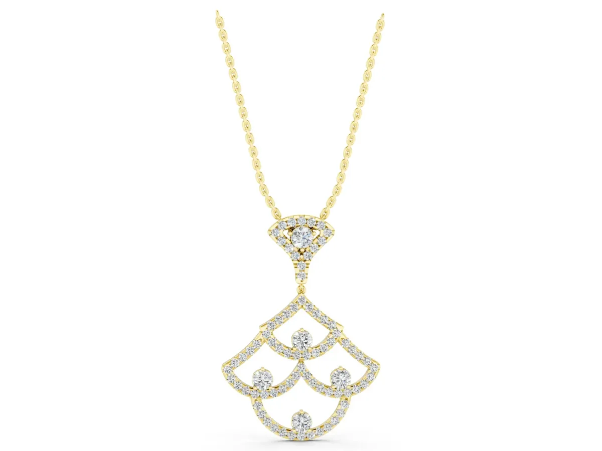 Pavé Round Diamond Fan Prong Pendant Yellow gold