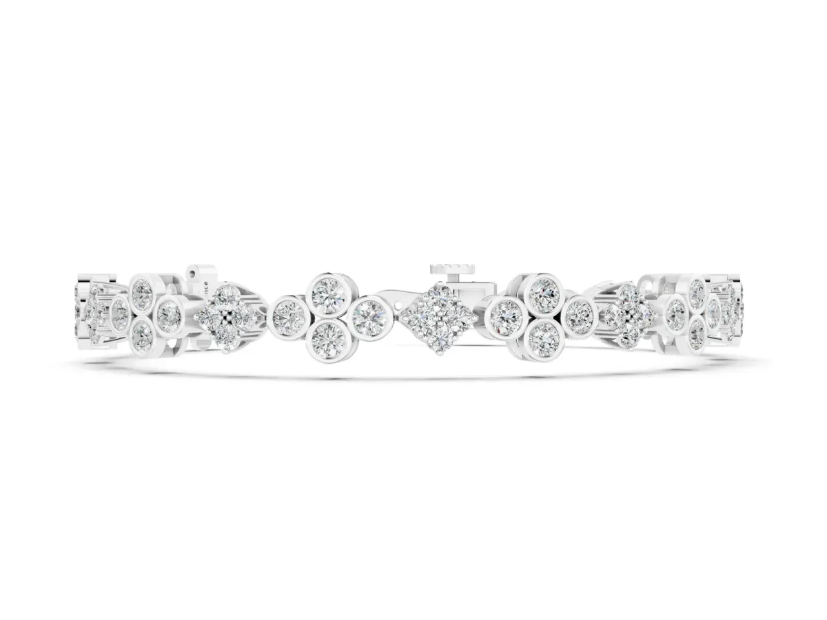 Round Diamond Cluster Tennis Bracelet with Bezel Setting and Four-Prong Clasp Silver