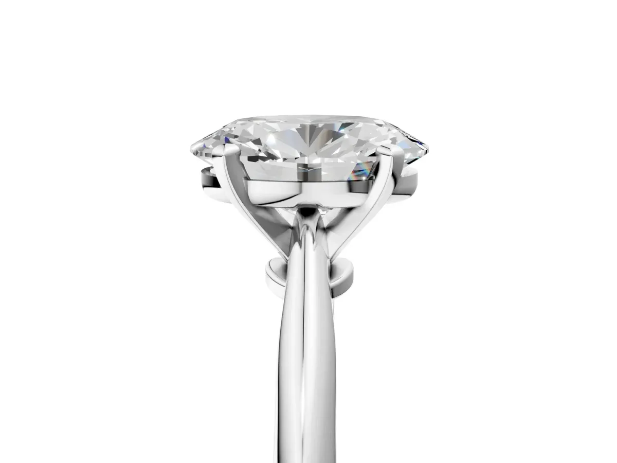Oval Cut Diamond Solitaire Engagement Ring with Classic Band and Four-Prong Setting Silver