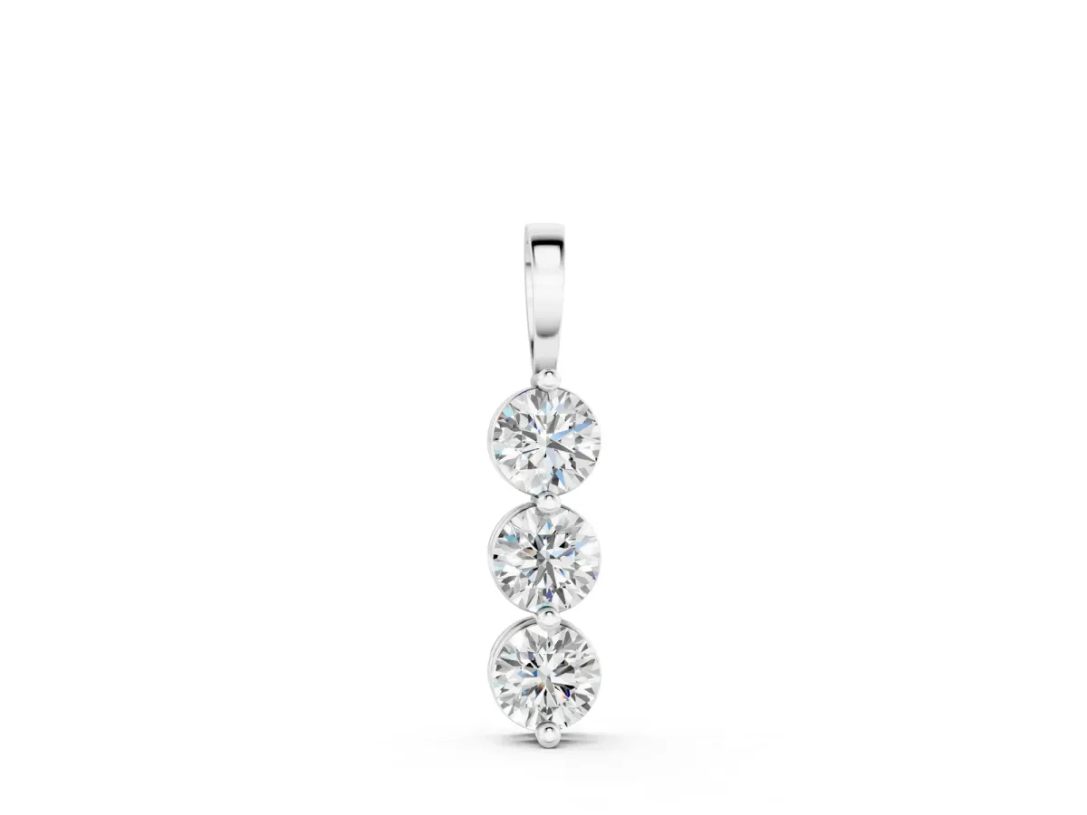 Three-Stone Round Diamond Drop Pendant with Four-Prong Setting White gold