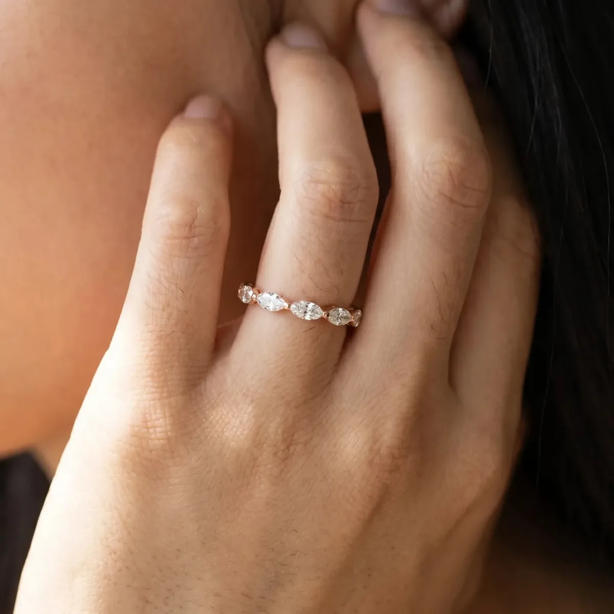 Marquise Diamond Eternity Band with U-Prong Setting Rose gold
