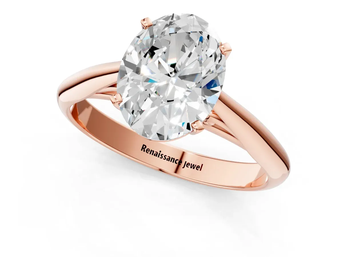 Oval Cut Diamond Solitaire Engagement Ring with Cathedral Setting and Four-Prong Mount Rose gold