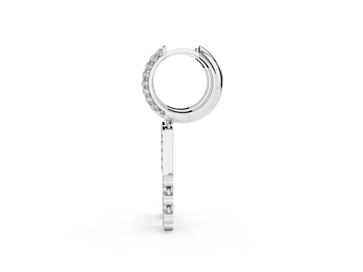 Round Diamond Initial T Huggie Hoop Earrings Silver