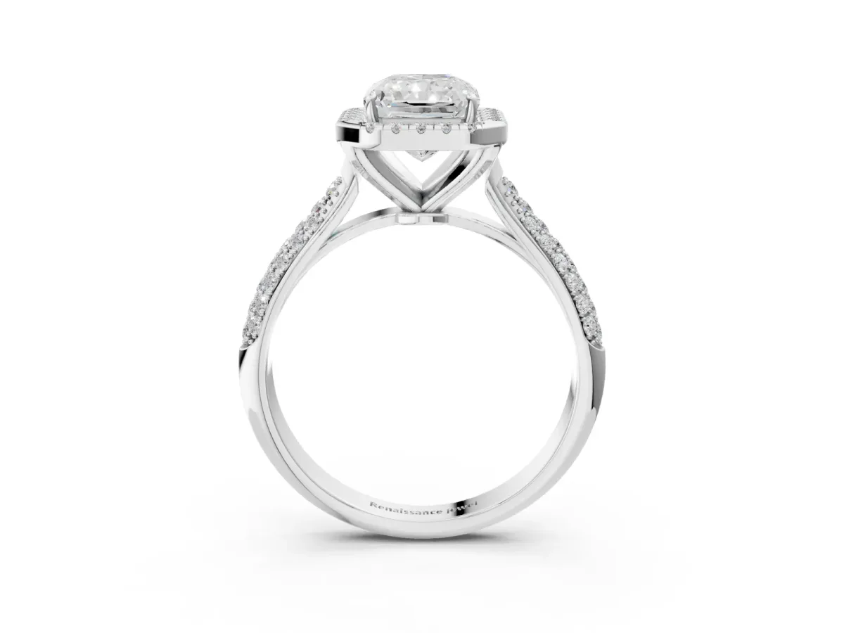Radiant Cut Cut Halo Pave Band Four-Prong Setting Ring Platinum