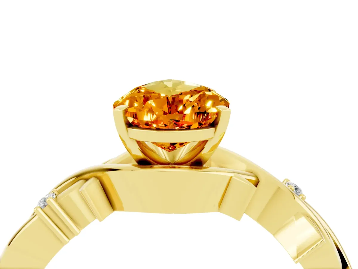 Pear Cut Citrine Solitaire Ring with Twisted Band and Prong Setting Yellow gold