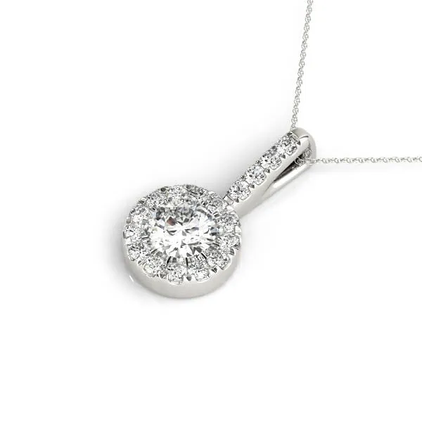 Halo Round Diamond Prong Pendant Silver