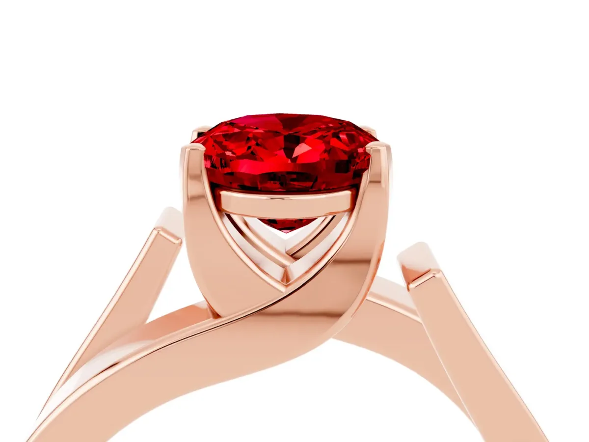 Modern Tension Set Oval Cut Ruby Solitaire Wide Band Ring Rose gold