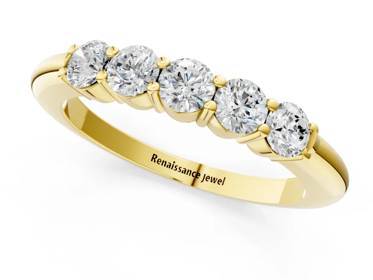 Five-Stone Round Diamond Prong Set Half-Eternity Band Yellow gold