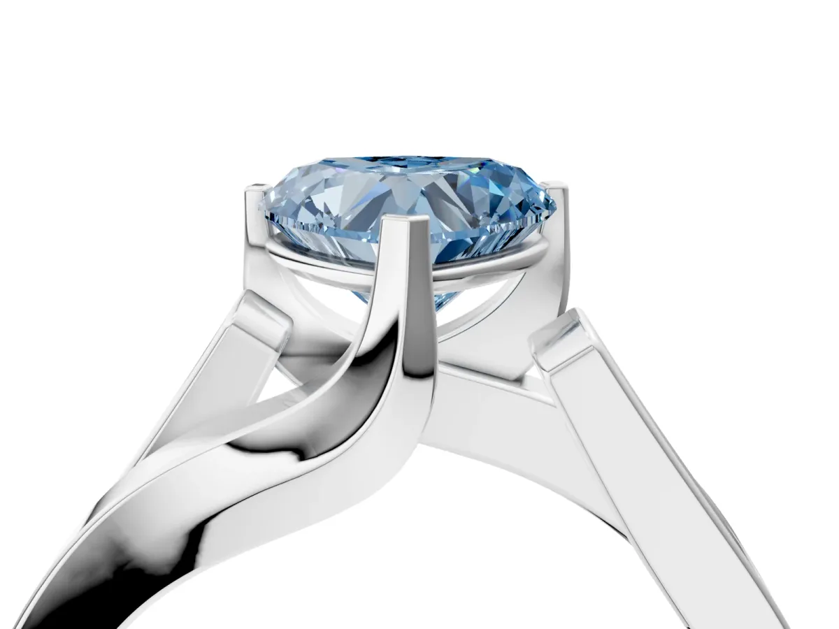Fancy Blue Modern Tension Set Heart Cut Diamond Solitaire Wide Band Ring Silver